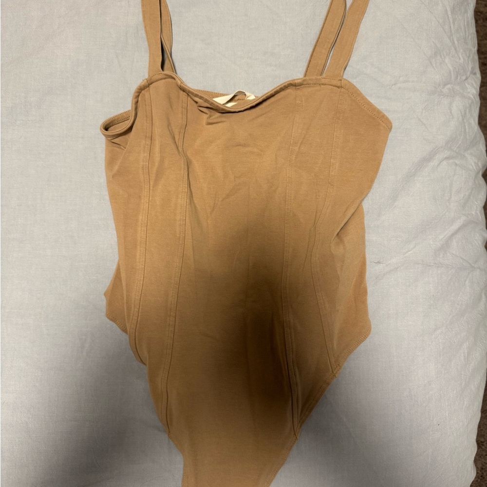 H&M Camel Ribbed Sleeveless Bodysuit
